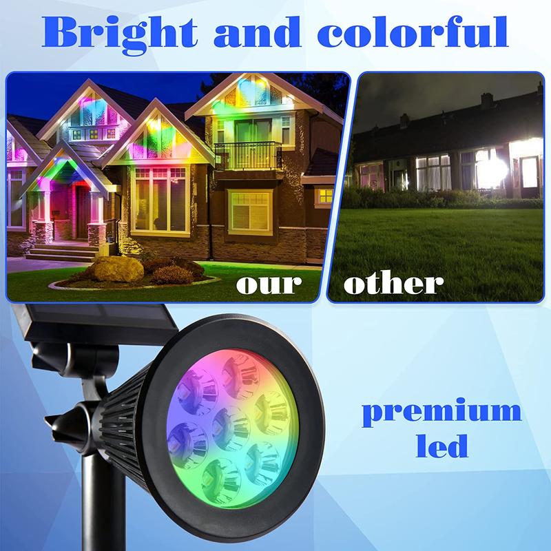 Product Introduction of 2Pack 7 LED Solar Spot Light Outdoor Garden Security Landscape Walkway Waterproof Lamp Color-Changing Garden Solar Lights Security Lighting Path Lights Christmas Landscape Light for Patio Lawn Tree Yard Garden 11