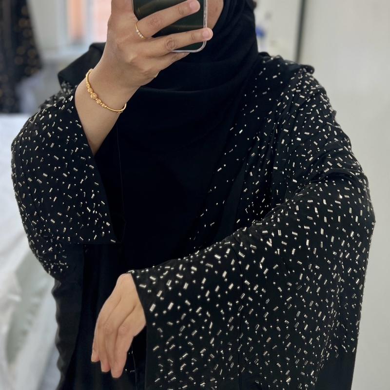 Halima Butterfly Satin Kaftan Abaya with attached Belt inside and matching hijab 7