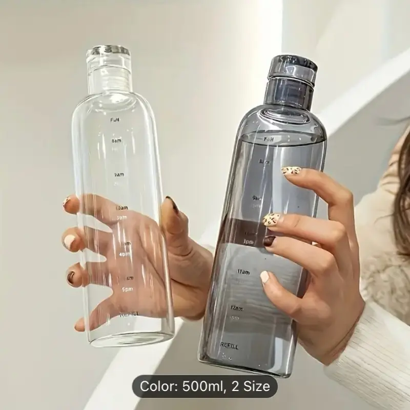 Large Capacity Water Bottle with Time Marker - Shatterproof and Leakproof - Drinkware, Cup - Tumblers, Tin, Mug 500ml leak  proof  water  bottle