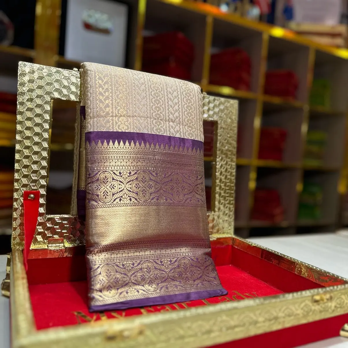 Brocade Semi-Silk Saree Pearl X Purple Colour