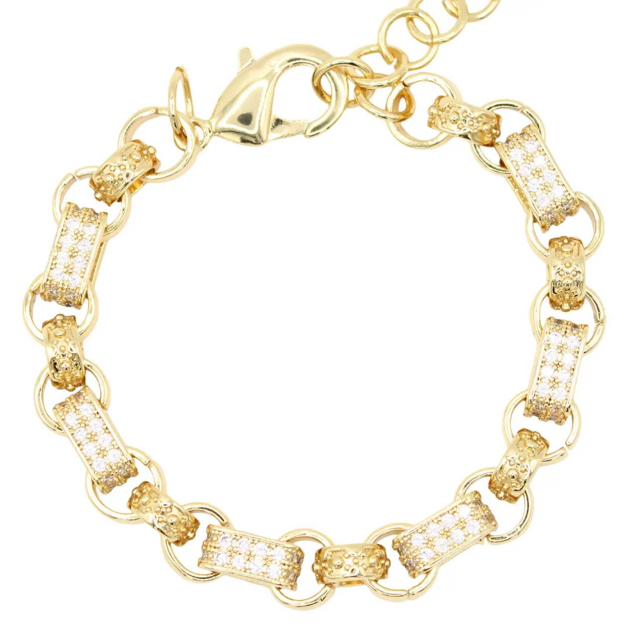 Gold and Silver Iced Out Bracelet Gold Plated and Stainless Steel Cuban Belcher chain