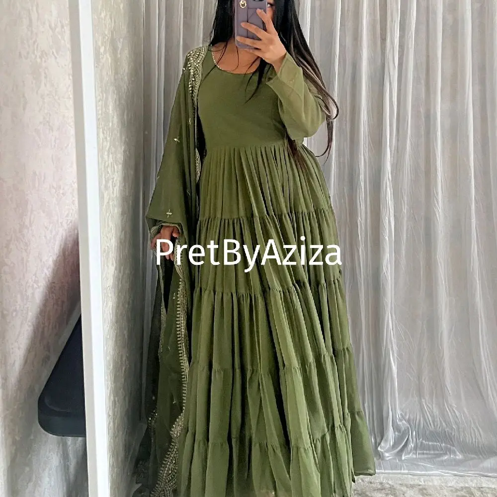 Casual Women's Maxi Dress with Embroidered Dupatta - Long Style - Womenswear