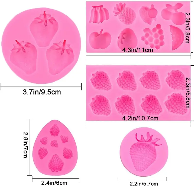 5 Pcs Strawberry Baking Mold 3D Cupcake Strawberry Mold Strawberry Silicone Fondant Mold for DIY Topper Decorating Cake Chocolate Cookies Sugar Polymer Clay Crafting Project 1