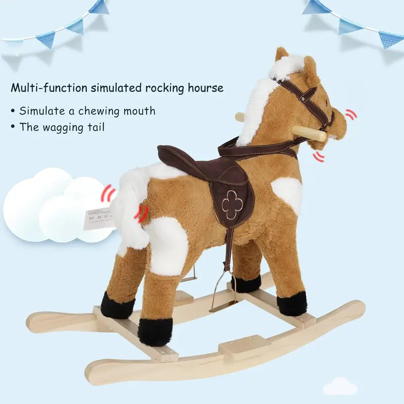 WOLTU Baby Rocking Horse Wooden Toddler Rocking Toy with Sound and Stirrups Plush Ride on Horse Kid Rocker Child Rocking Animal Gift for 1-3 Years Old, Brown, Seat Height 44cm, KSF003 5
