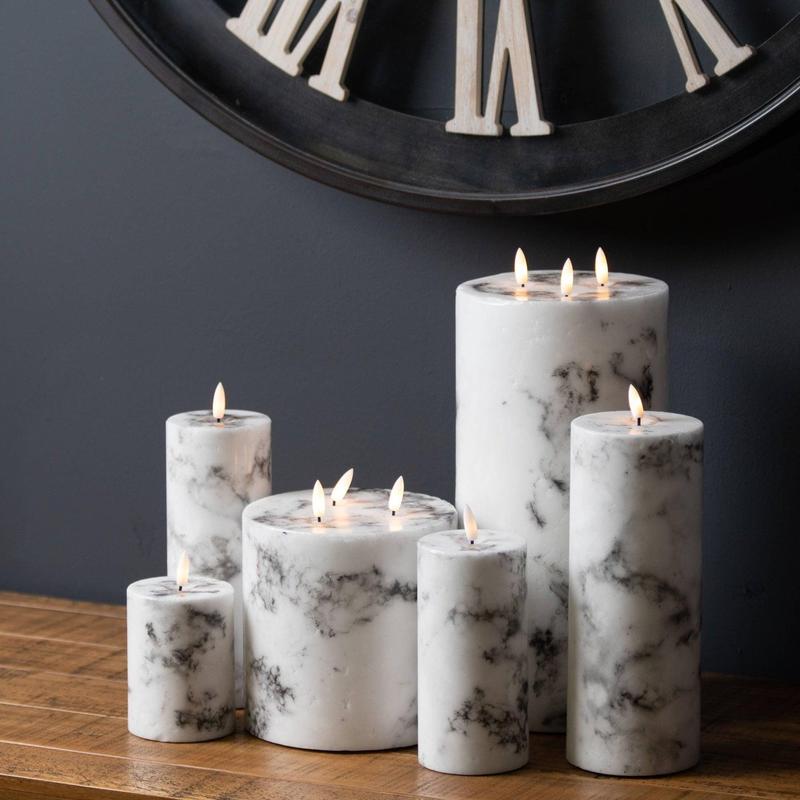 Elegant 3x4 Marble-Effect LED Flameless Candle - Natural Glow Luxe Collection for Home Decor 1
