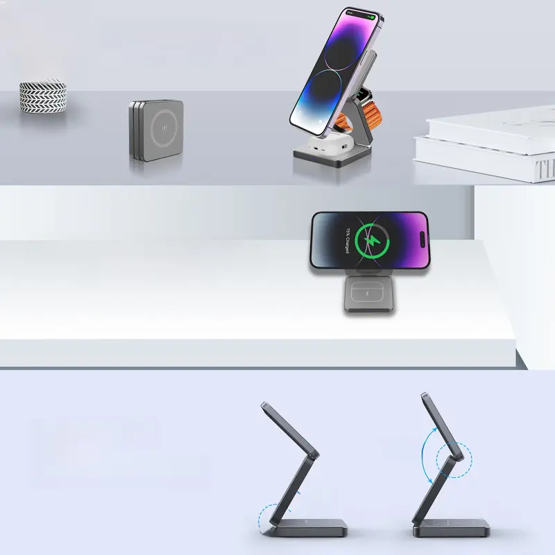 Magnetic Aluminum Alloy Three-in-one Folding Wireless Charger 3