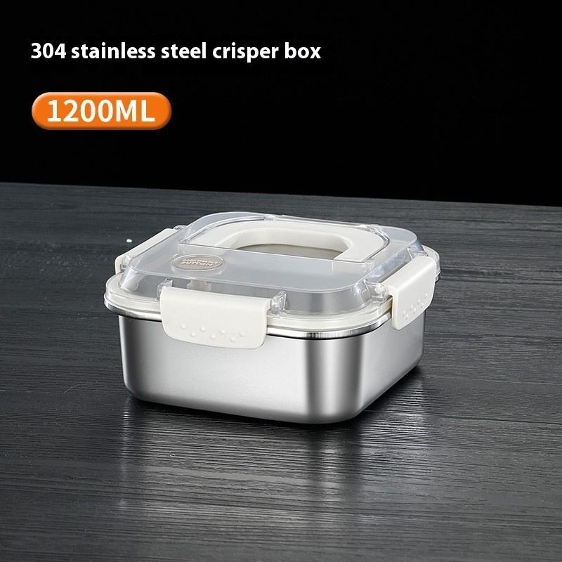 304 Stainless Steel Crisper Square Lunch Box With Handle Rectangle Tableware 5