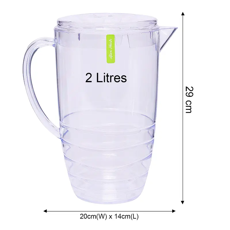 2 Litre Plastic Jug with Wine Glasses or Tumblers, Indoor or Outdoor Drinkware, BBQ Picnic Party Dinnerware, Clear Plastic Swirl Effect Design, 2L Pitcher, Food Grade Plastic, Choose Your Set Stylish Serving 6