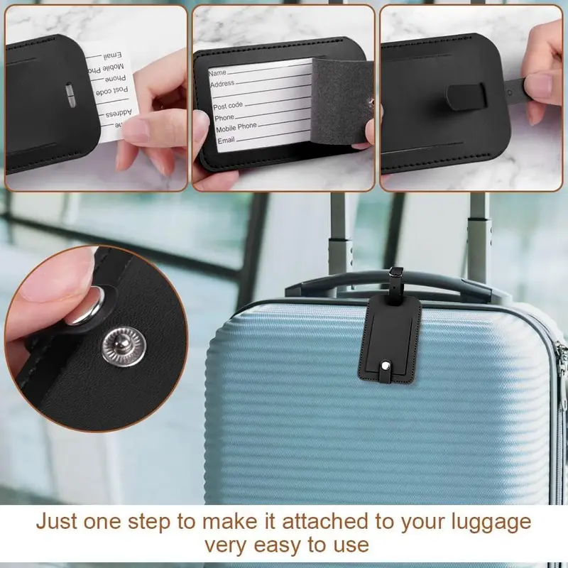 4 Pcs Luggage Tags, Leather Baggage Labels, Suitcase Name ID Card Tag Set, Leather Tags Travel Handbag Accessories for Preventing Loss of Bags(Black) 4