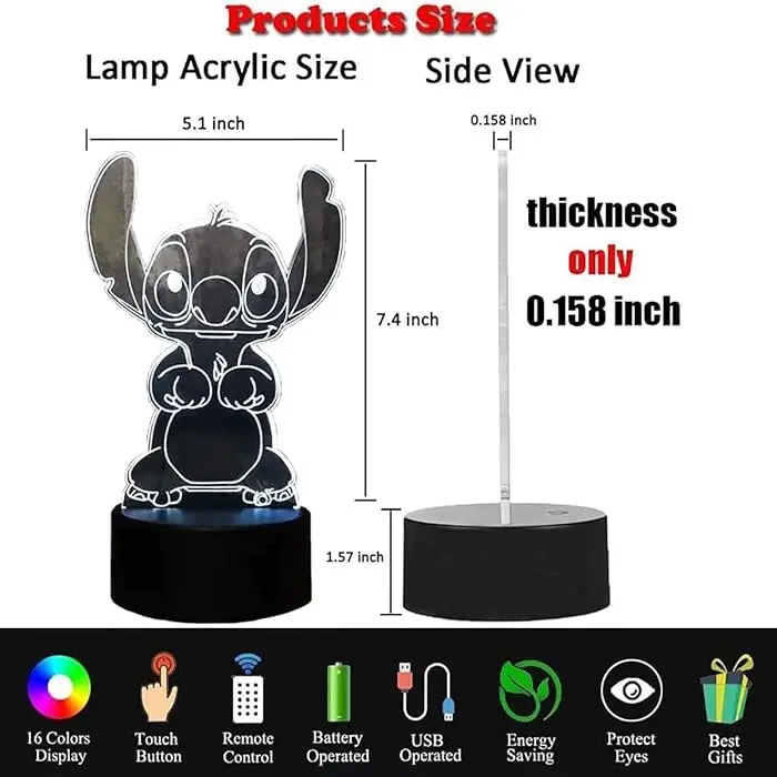 Lilo & Stitch Acrylic Night Light - USB/Battery Operated Desk Lamp for Home and Office 4