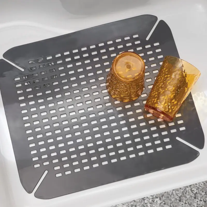 Kitchen Sink Mat, Large Sink Protector Mat Made out of Durable Plastic, Practical Drainer Mat for Kitchen Sink, Stainless Steel Plastic, Grey, Charcoal 4