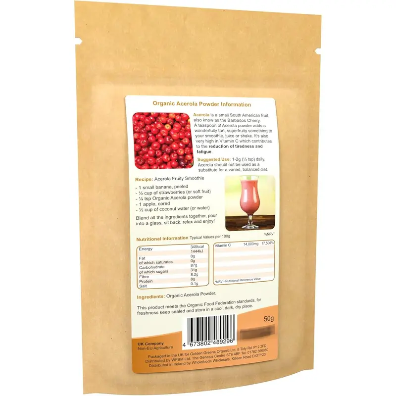 GOLDEN GREENS ORGANIC Organic Acerola Powder 50g (PACK OF 1) 1