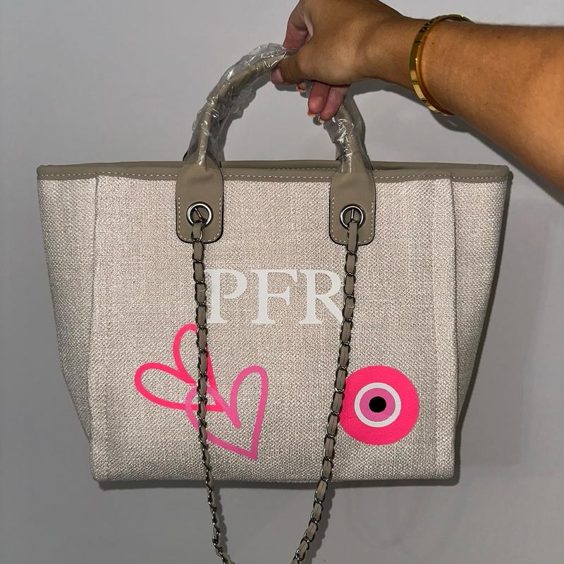 Pink and Beige Personalised Custom Bag Eye Heart 0