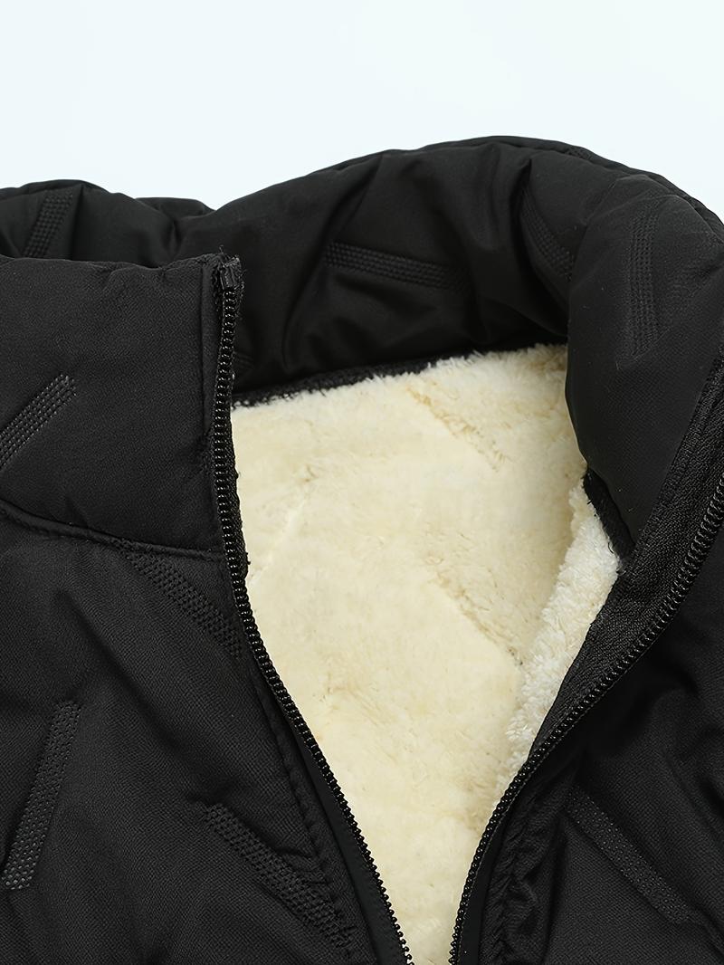 Product Introduction of Men's Fleece Lined Solid Color Textured Sleeveless Puffer Vest - Trendy Comfy Warm Vest Outdoor Clothes For Winter, Outdoor Cloth 0
