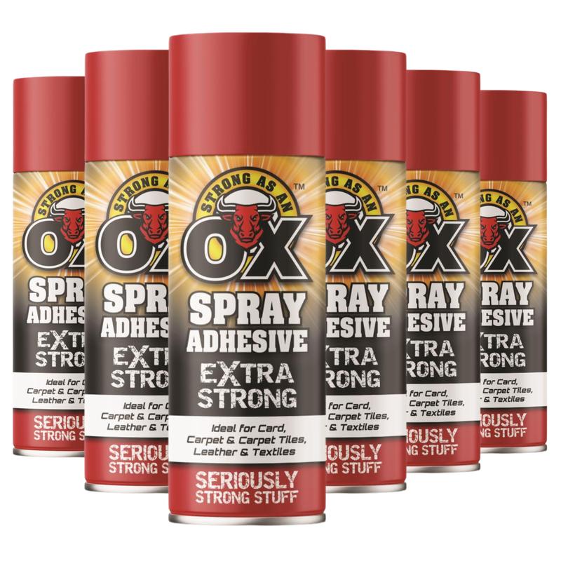 Strong As an OX Adhesive Spray Extra Strong 500ml Multi-Packs | Ideal For Card | Carpet & Carpet Tiles | Leather & Textiles | Seriously Strong Stuff | Long Lasting Bond 0