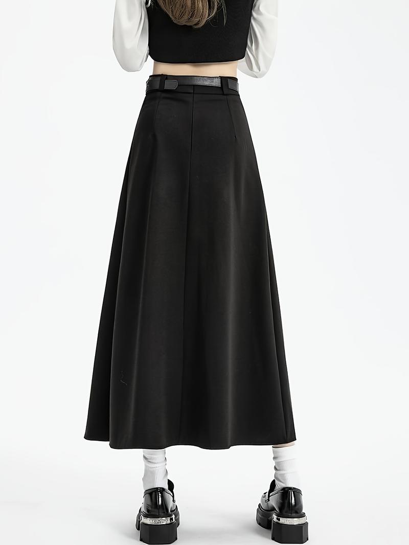 Product Introduction of Chic A-Line Pleated Midi Skirt - 100% Polyester Solid Color Woven Fabric, Beltless Design for Fall/Winter Fashion, Stylish and Comfortable Wear for Women 3