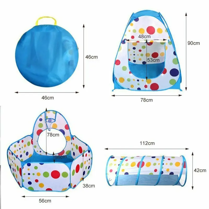 3 in 1 Kids Play Tent Baby Tunnel Ocean Ball Pit Toy Playhouse Indoor Outdoor UK 6