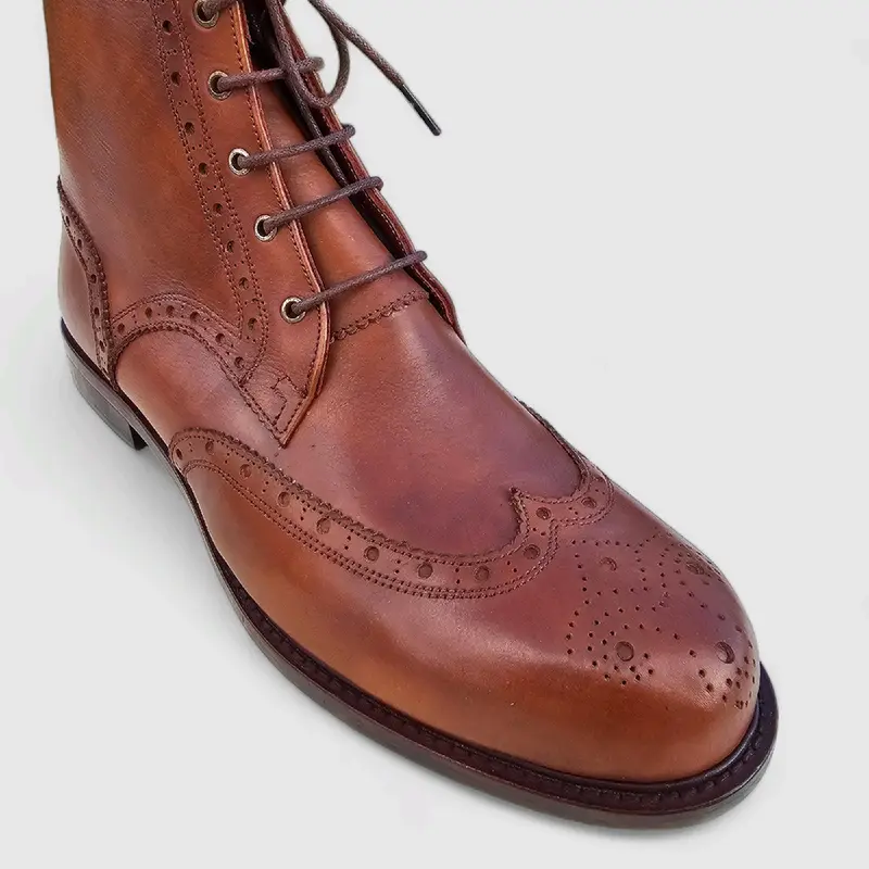 Faj Men's Lace up Ankle Brogues Boot Footwear - Classic brown leather 3