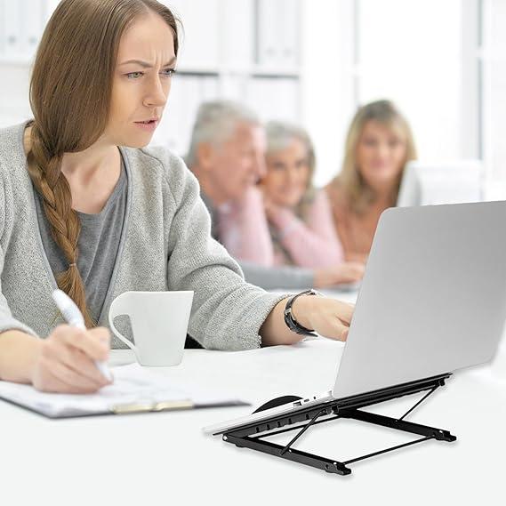 Sunny Side Adjustable Laptop Stand for Desk, Ergonomic Foldable Laptop Riser with 6 level Adjustment, Ventilated Aluminium Computer Stand with MacBook Pro/Air All Surface (10-15.6'' Laptops) (Black) 8