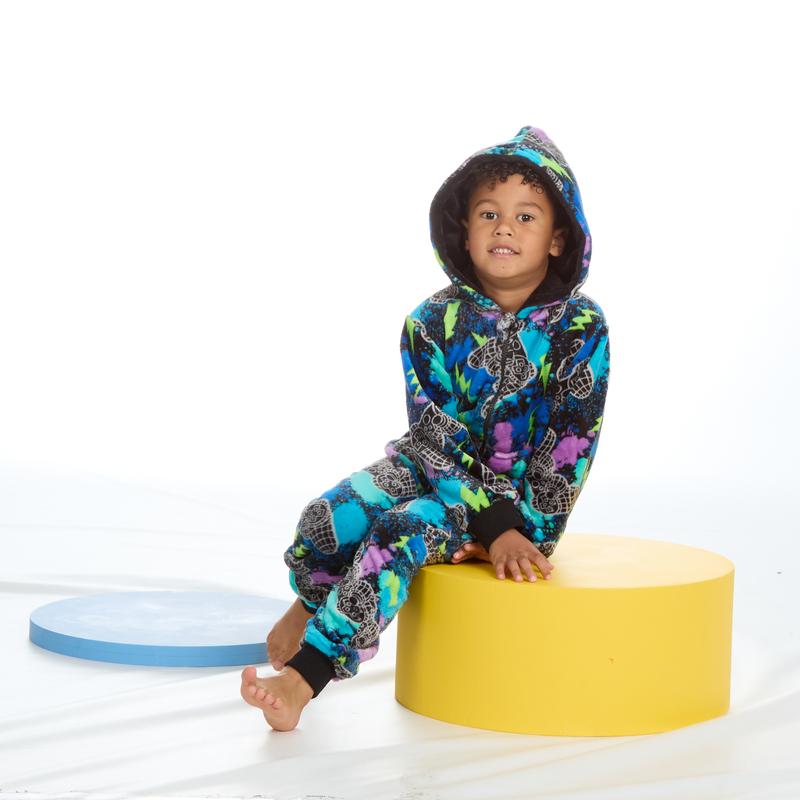 Kids Boys Gaming Onesie Gamer All in One Jumpsuit Plush Fleece Childs Boy Hooded Game Themed One Piece Pyjamas Cuffed Long SleeveWarm Cosy Zip Up Navy All Over Printed 3 4 5 6 Years 1