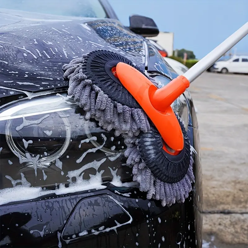 Microfiber Car Wash Brush Mop Kit with Long Handle, Chenille Double Brush Head Mop, Duster Cleaning Supplies, Car Washing Tools, Durable PP Material