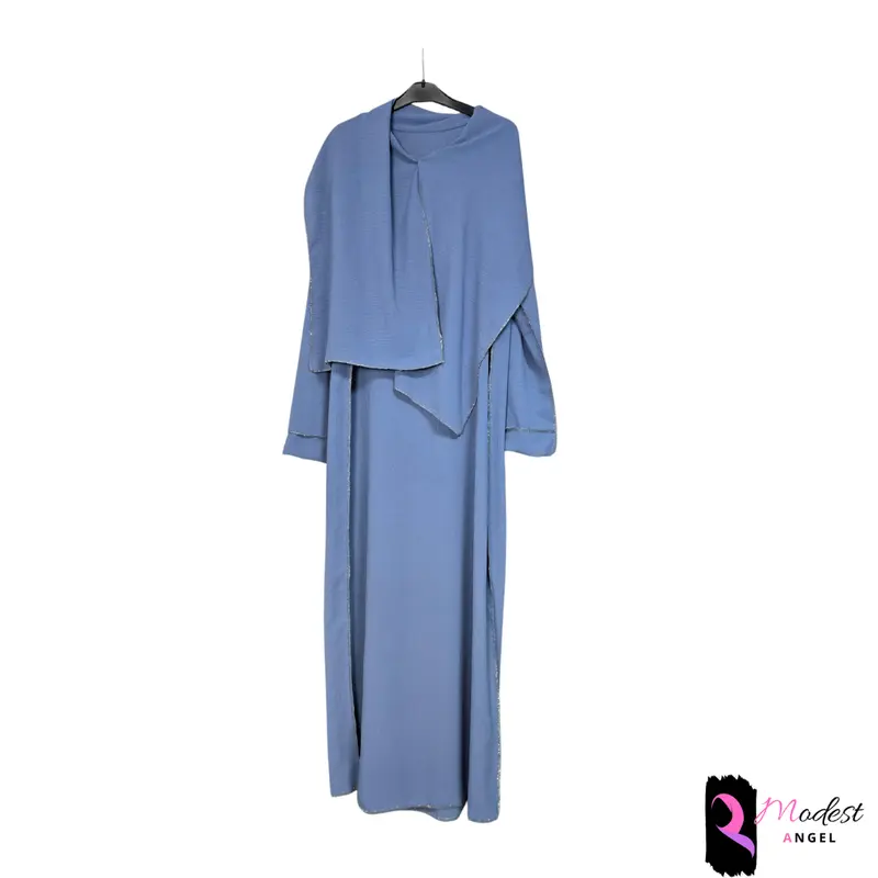 Gold stitch abaya maxi dress attached scarf in 12 colors beige pink dark turquoise black olive green caramel sapphire blue brown grey dark grey bottle green cream light cobalt blue modest islam comfort muslim clothing islamic clothing long sleeve solid mi 2