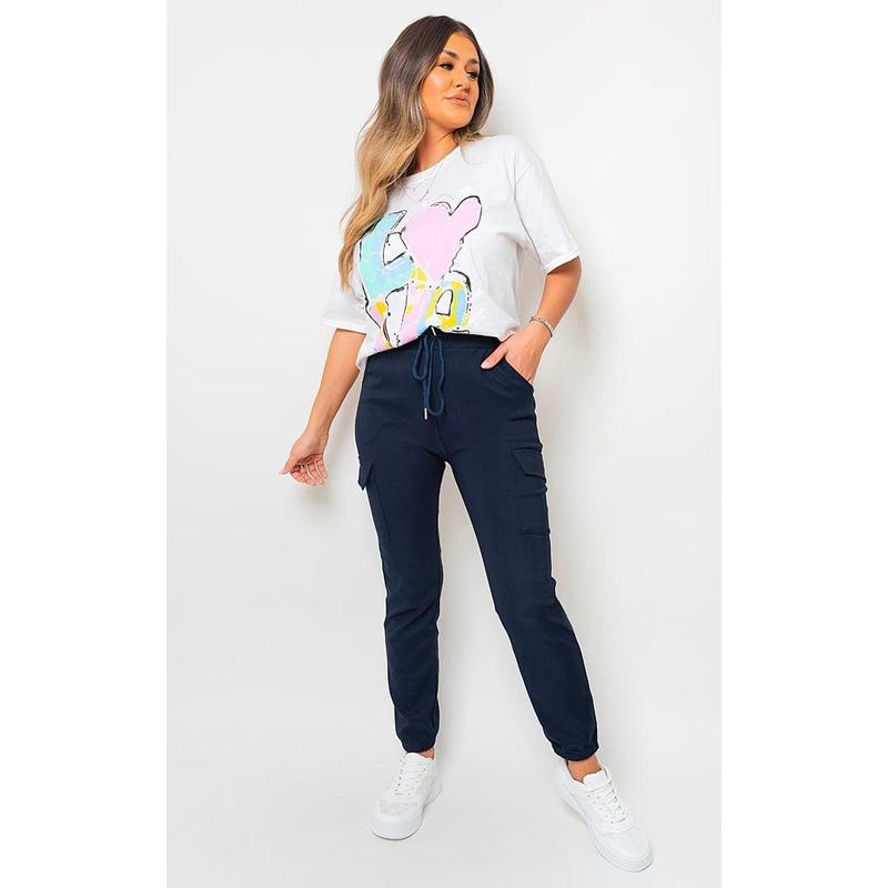iKrush Size Frankie Cargo Pocket Trouser With Drawstring i34823 Cargo Relaxed High Waist   Regular Length    Workwear Loungewear Plain Work Going Out 1