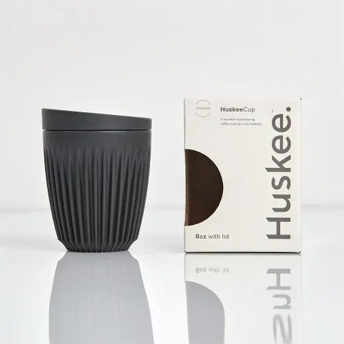 Huskee Coffee Cup with Lid 8 oz Charcoal Coffee  Mug Tumbler for Car Home Office W Portable work Gym Travel Beverage Drinkware Set Reusable Disposable 1