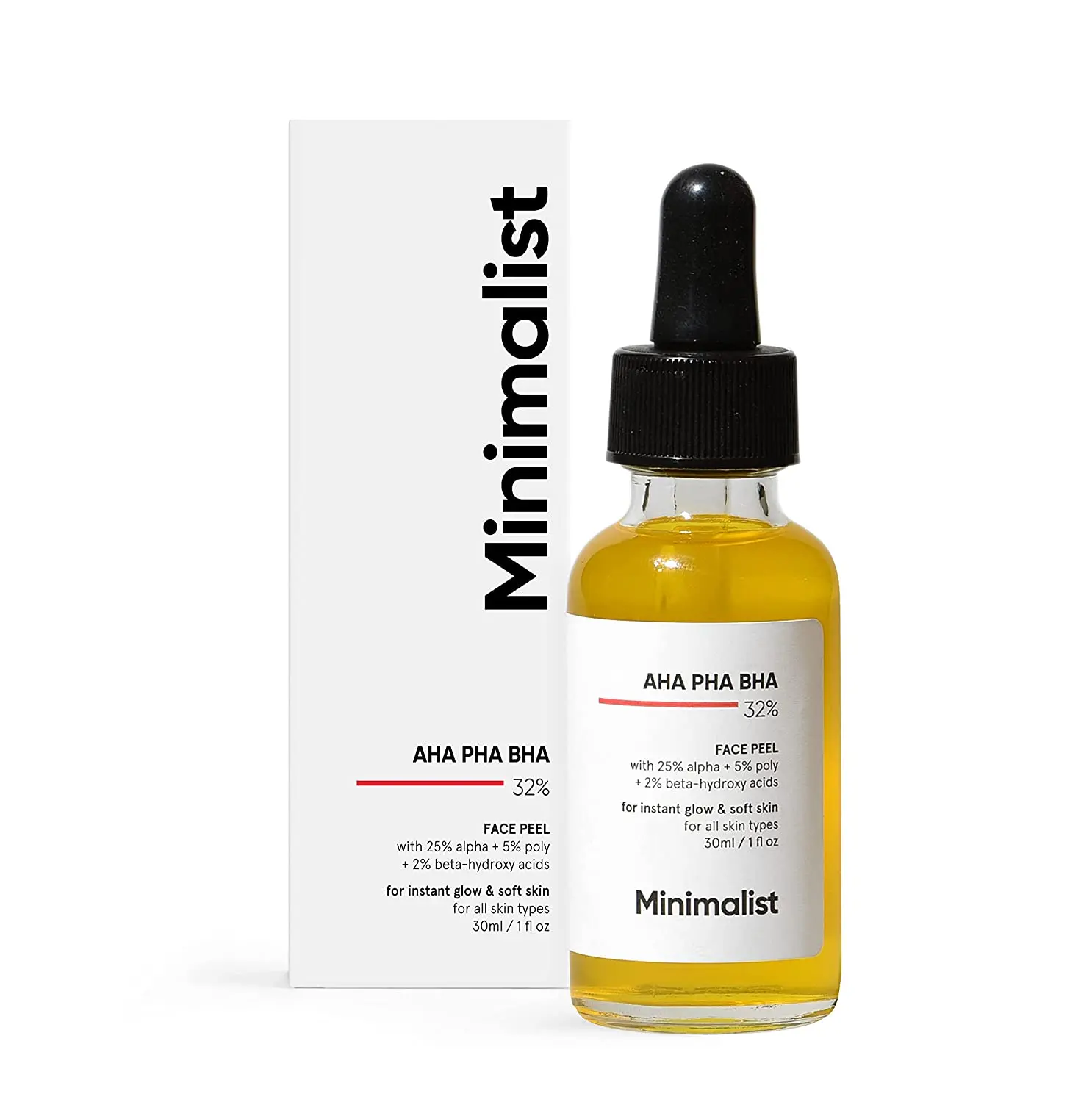 Minimalist 32% AHA PHA BHA Peeling Solution for Glowing Skin, Smooth Texture & Pore Cleansing | Weekend Facial Exfoliant or Peel | 30 ml