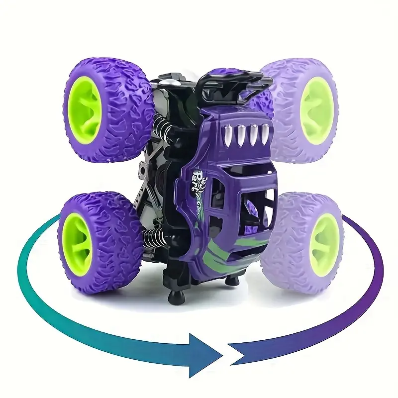 Monster Truck Playset - Set of 4 Inertia-Driven Vehicles, 360° Stunt Rotation Off-Road Toys, Durable Impact-Resistant, Dual-Direction Friction Powered Trucks for Kids, Perfect for Birthday and Halloween Gifts - Suitable for Ages 3-6 Years 6