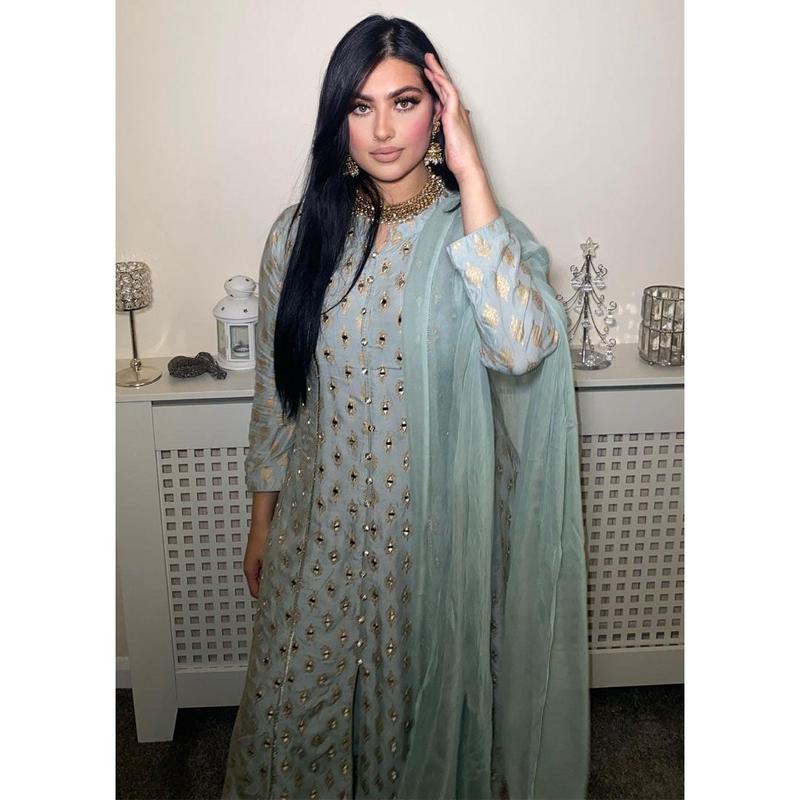 HK59 Sheesha Mint Mirror Linen Long Dress 5