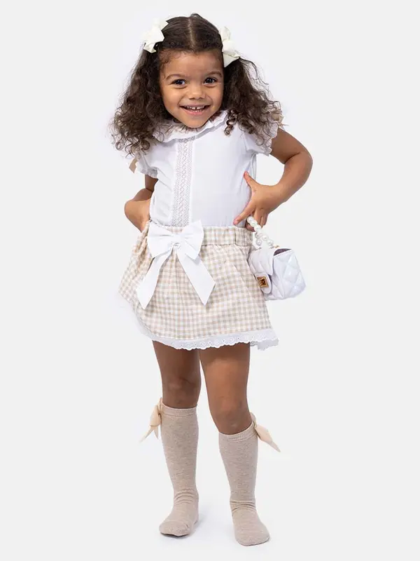 Baby Girl Leti Collection Spanish Checked Romper Set 3