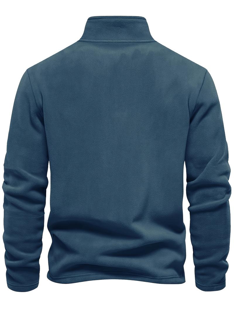 Product Introduction of Autumn & Winter Men's Fleece Henley Shirt, Stand Collar Half Zip Long Sleeve Pullover Top, Male's Classic Fashion, Outdoor Cloth 6