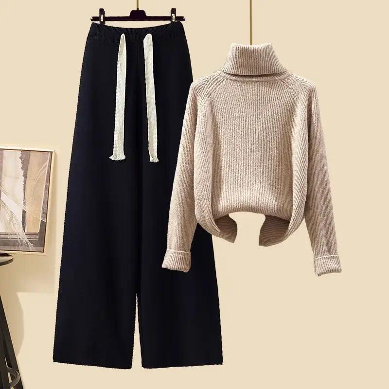 Product Introduction of [2025] plus size women's winter cardigan jacket polo/turtle neck sweater bell bottoms three-piece set new style long length 28