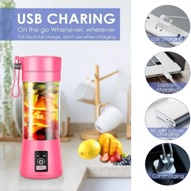 Portable USB Rechargeable Mini Fruit Juice Mixer – 380ml Travel Juicer Cup for Smoothies and Shakes 2