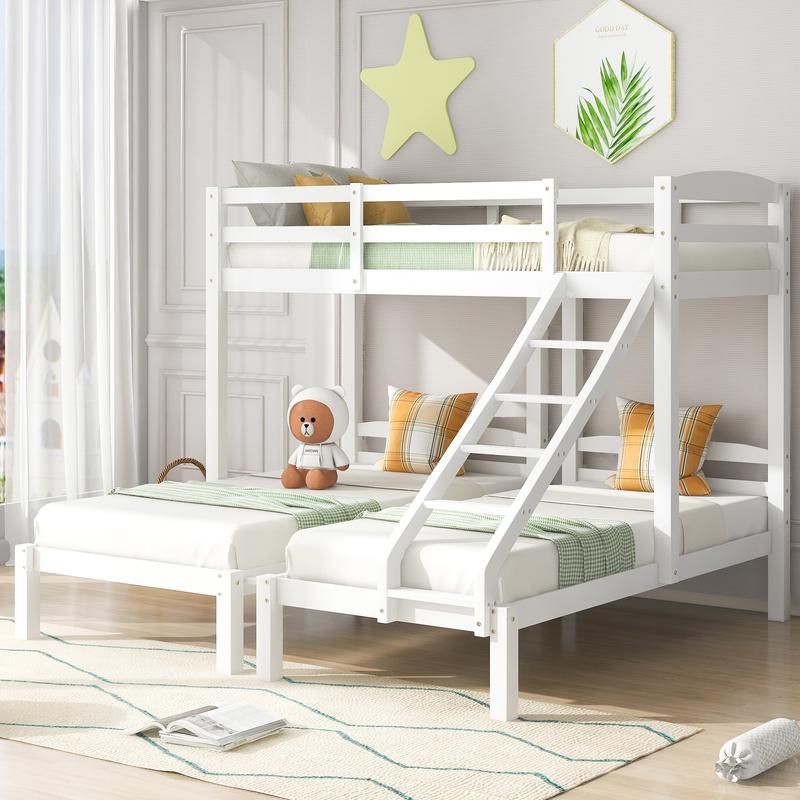 UK New Bed Loft Bunk Bed Triple Sleeper with Side Ladder for Children and Teens 3FT, White (90x190cm,90x200cm) 2