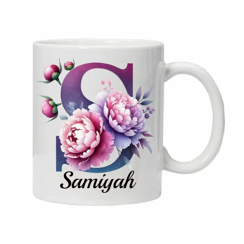 Personalised Mug Cup Peonies Beautiful Floral Initial Name Tea Coffee Boxed Gift Gifts for Her Peony Flowers 6