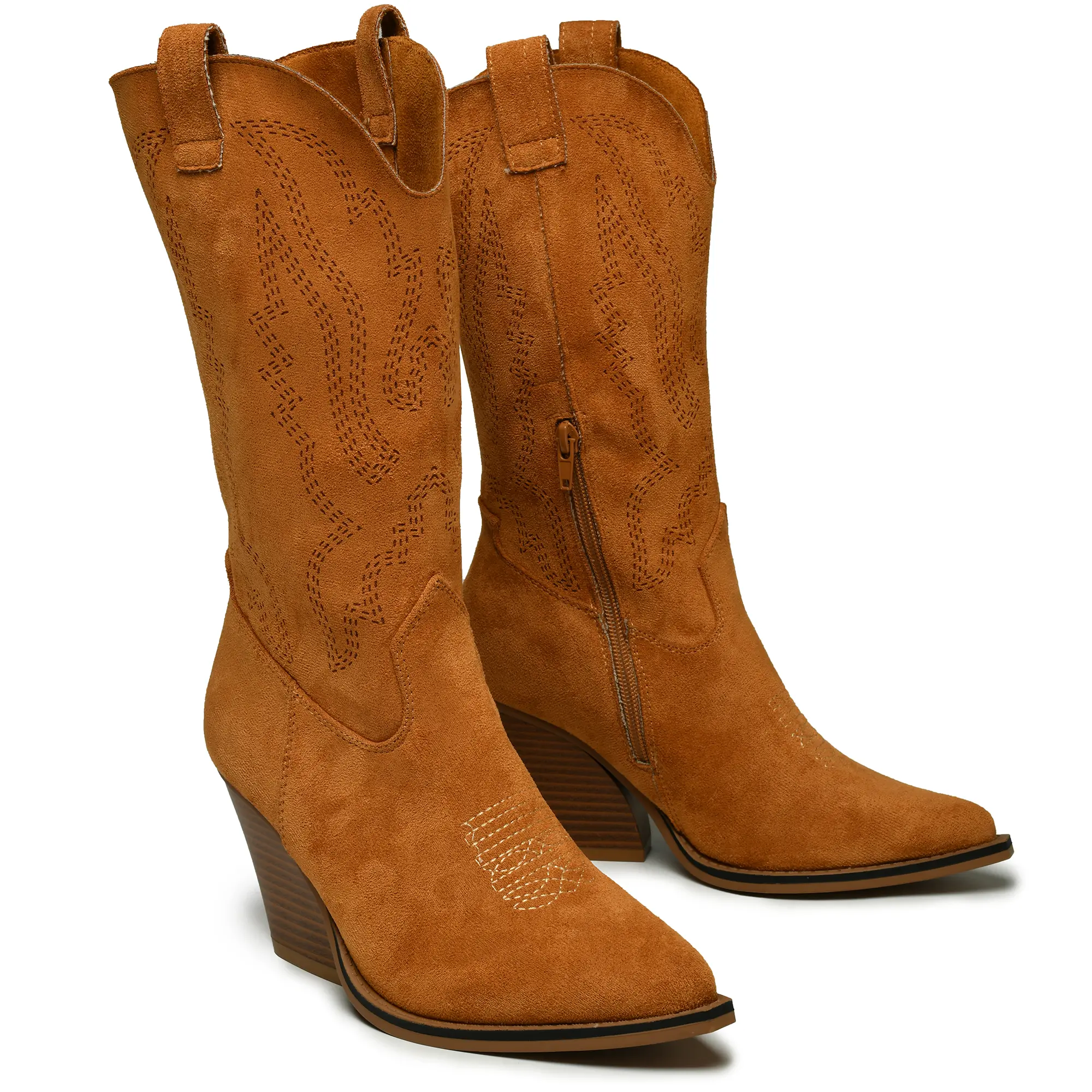 Women's chunky heel western cowboy boots, booster boots, ladies embroidered cowboy boots mid-calf boots