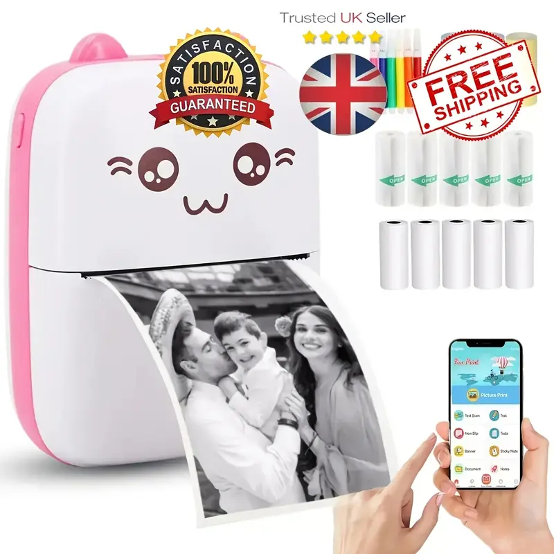 Portable Mini Thermal Printer - USB-Powered, 5 Rolls Self-adhesive Printing Paper,Cute Animal Design for Photos & Labels, Ideal for Travel, School, Office - Perfect Gift for Birthdays, Anniversaries 0