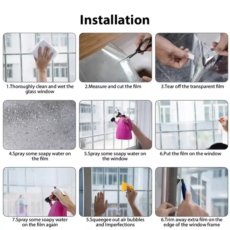 One Way Mirror Window Film Reflective Home Privacy Solar Tint Foil Glass Sticker, 60x400cm and 76x400cm 8