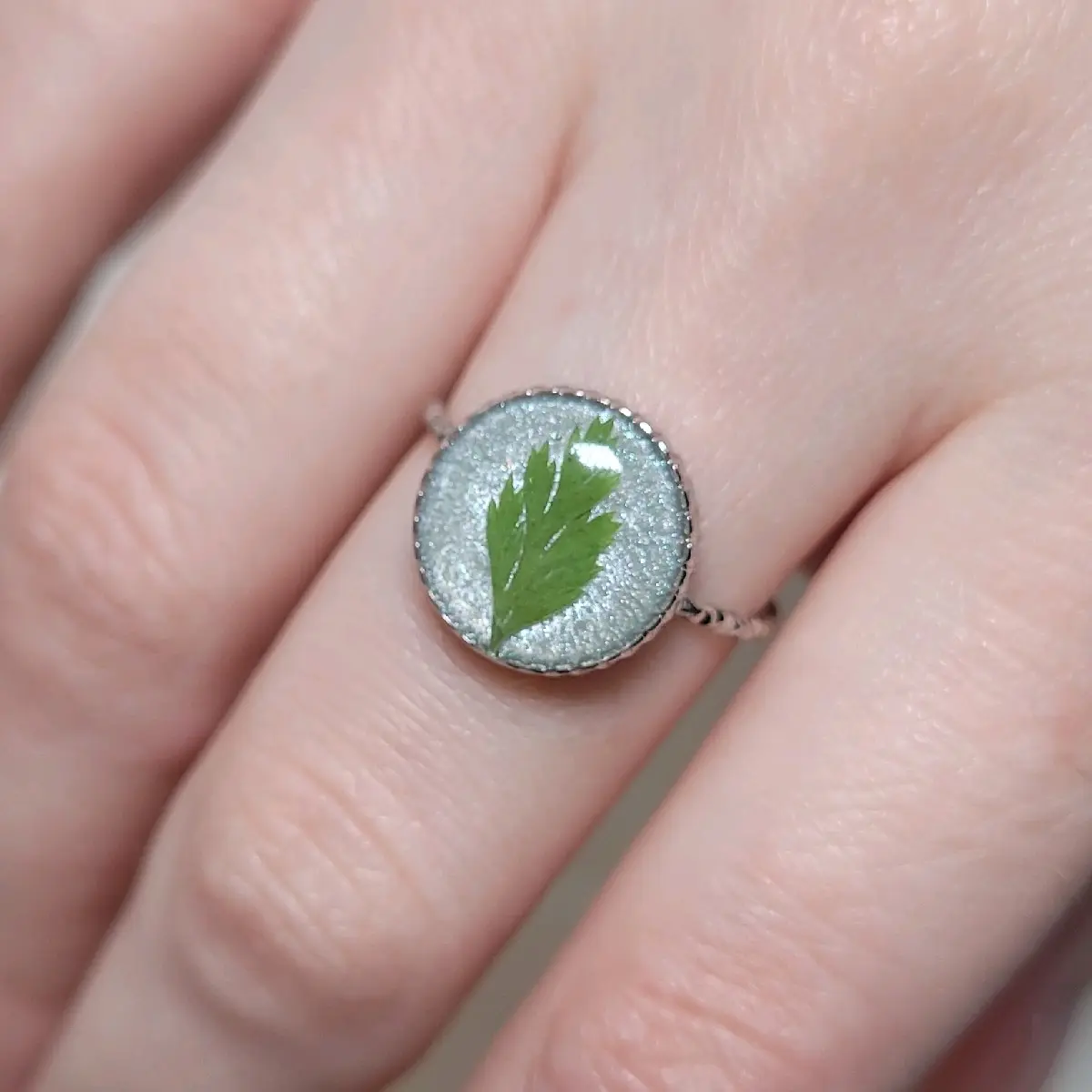Adjustable Pressed Fern Leaf Ring for Women