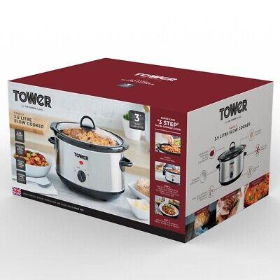 Tower 3.5L Slow Cooker 3 Heat Settings Stainless Steel Silver Family Compact - 3.5L Fast Cooking Easy Clean Design Easy Clean Design Easy Clean Design Non-stick Coating Non-stick Coating Non-stick Coating Non-stick Coating Keep Warm Function Aluminum 7