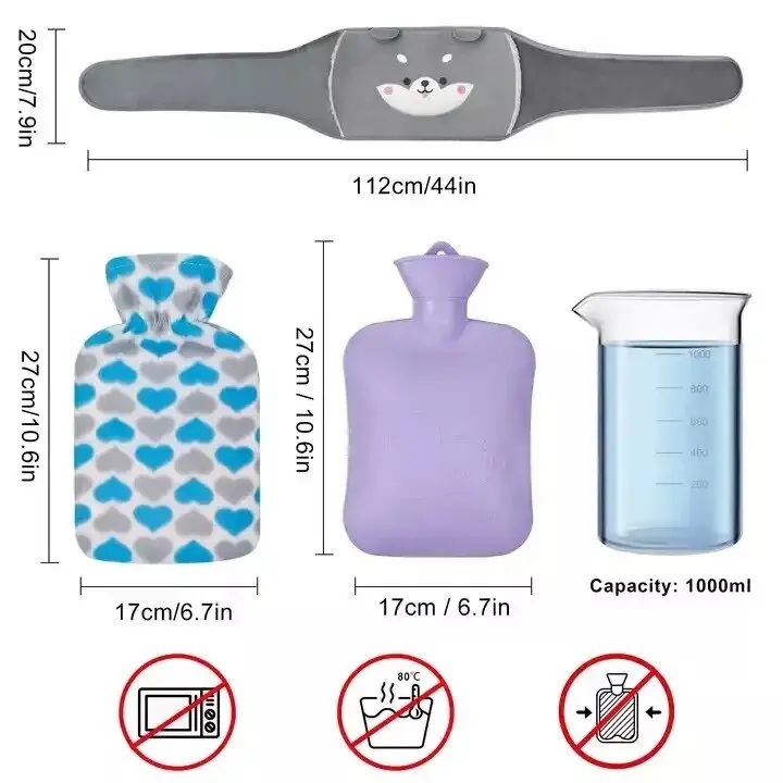 3-Piece Hot Water Bottle Set with Waist Strap for Women's Health Comfortable - Ideal for Home Use Cover Gift Hand Cup 2