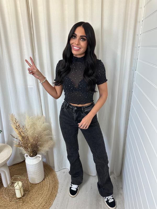 Skinny Flared Jeans - WASHED BLACK 1