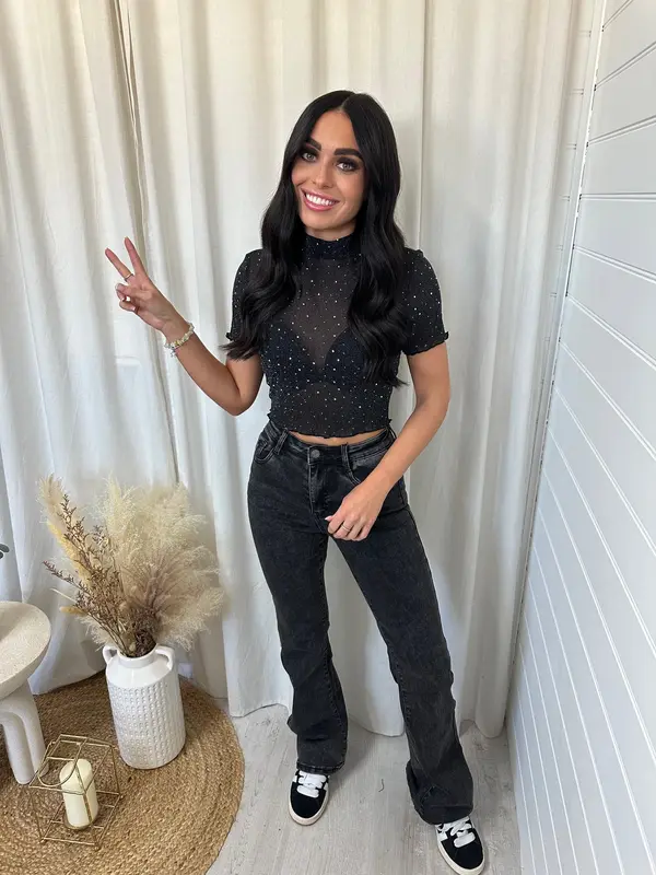 Skinny Flared Jeans - WASHED BLACK 1