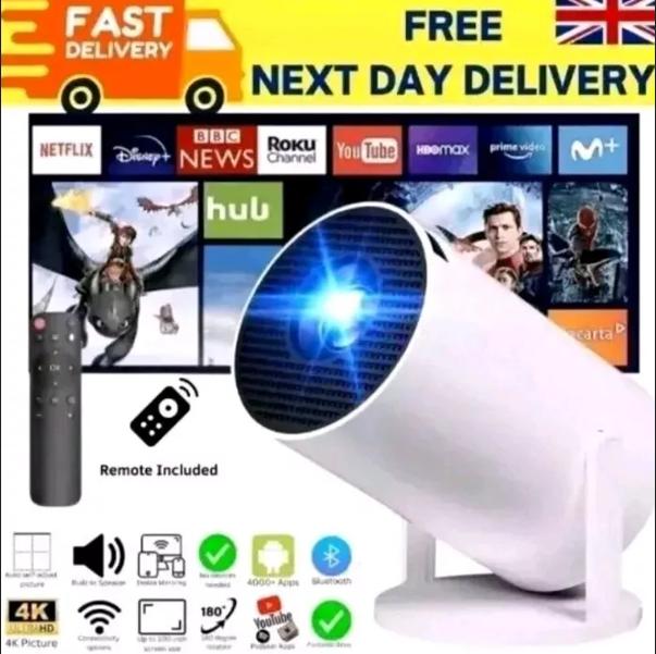 HY300 Pro 4K Projector,Automatic Keystone Correction Portable Projector.Smart Projector with Android 11,Wifi 6 and Bluetooth 5,180 Degree,130 Inch Display. (White) 5