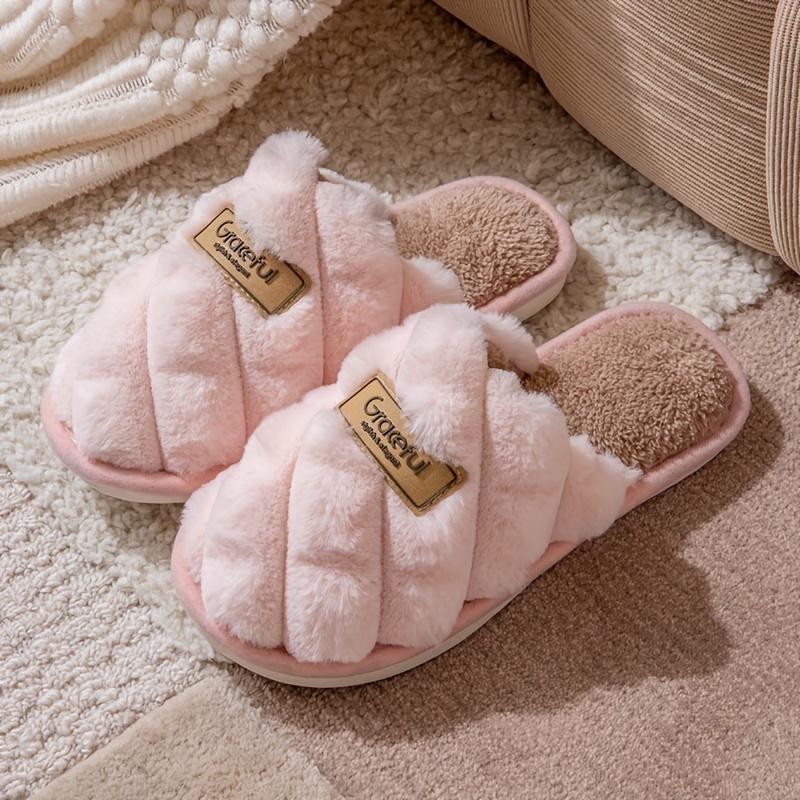 Warm Cozy Slippers - Plaid Colorblock Non-Slip Indoor Home Shoes with Soft Faux Rabbit Fur Lining for Men & Women Footwear Flipflop Girl Slide 8