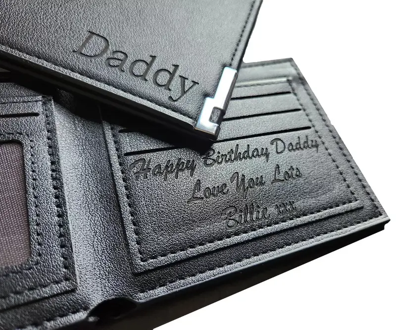 Personalised Engraved PU Leather Wallet for Dad and Son - Perfect Anniversary or Birthday Gift 0
