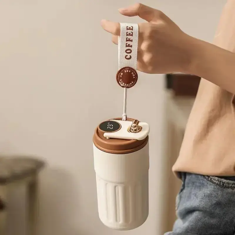 Product Introduction of Portable Temperature Display Insulated Coffee Mug, Vacuum Insulated Bottle with Strap, Tumbler Cups, Drinkware for Home Office Travel！. 8