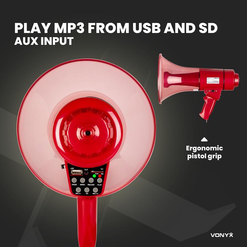 Vonyx MEG050 Portable Megaphone Loudhailer with LED Light - 50W 4